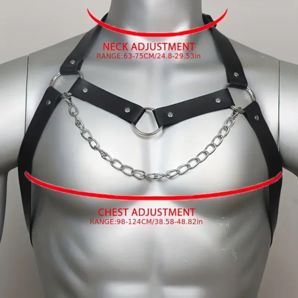 Men's PU Leather Suspenders with Chain Detail - Sexy Shoulder Bondage Chest Lingerie, Erotic Gay Costume Accessories for Halloween and Parties, Halloween Underwear - Image 5