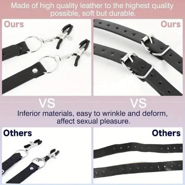 Labia Spreader for Women, BDSM Body Clamps Nipple Clamps Adjustable Imitation Leash Rubber Tips, Fetish Bondage Stimulator Role Play Adult Sex Toys 15-27 Inch, Black - Image 6