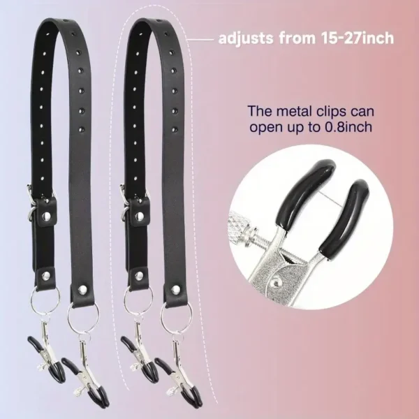 Labia Spreader for Women, BDSM Body Clamps Nipple Clamps Adjustable Imitation Leash Rubber Tips, Fetish Bondage Stimulator Role Play Adult Sex Toys 15-27 Inch, Black - Image 3