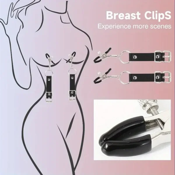 Labia Spreader for Women, BDSM Body Clamps Nipple Clamps Adjustable Imitation Leash Rubber Tips, Fetish Bondage Stimulator Role Play Adult Sex Toys 15-27 Inch, Black - Image 8