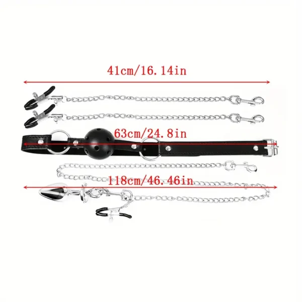 1 piece bondage bondage toy set with breathable ball gag nipple clamps clitoral clamps and butt plug - Image 5