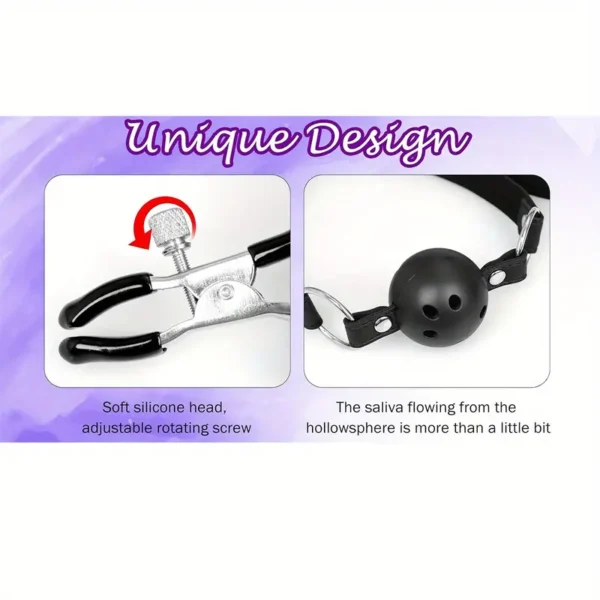 1 piece bondage bondage toy set with breathable ball gag nipple clamps clitoral clamps and butt plug - Image 2