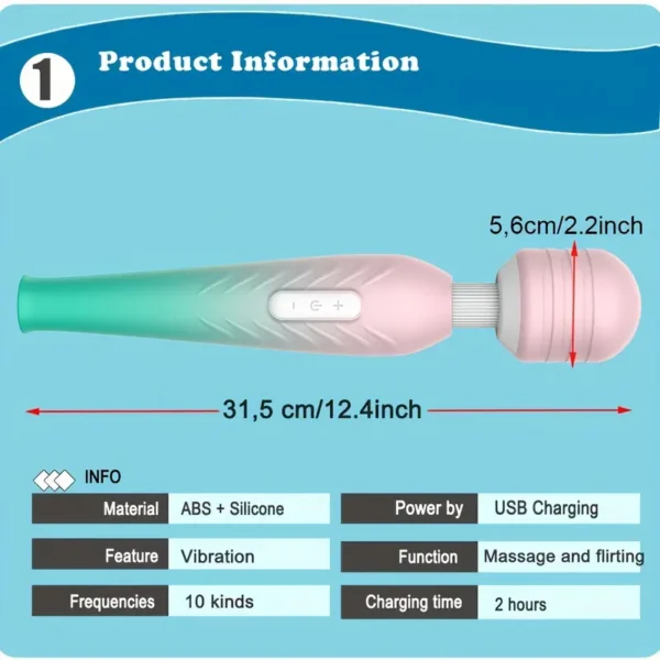 1pc Big Magic AV Wand Vibrators for Women Massager, Female Clitoris Stimulator G Spot Stimulation, Powerful 10 Speeds Woman Vibrator Sexule Toys, USB Rechargeable Sexual Wellness Erotic Adult Sex Product for Woman Made in China - Image 10