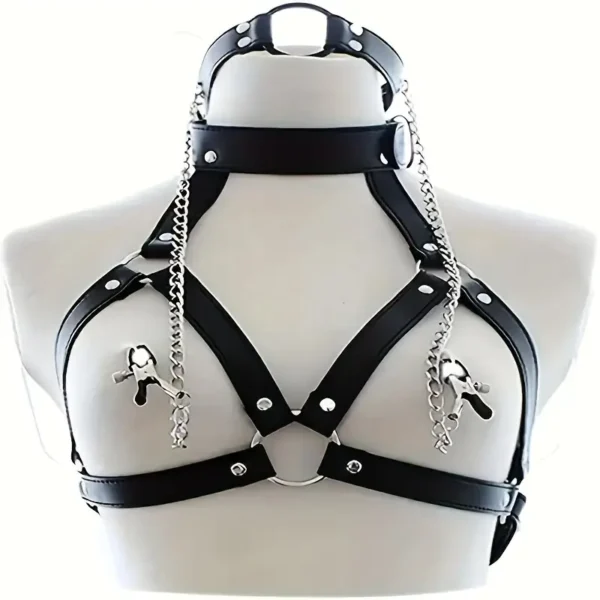 European and American hot selling adult sex toys artificial leather mouth plug chest clip bondage underwear SM alternative bondage training toys - Image 4
