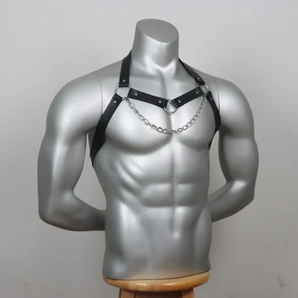 Men's PU Leather Suspenders with Chain Detail - Sexy Shoulder Bondage Chest Lingerie, Erotic Gay Costume Accessories for Halloween and Parties, Halloween Underwear - Image 4
