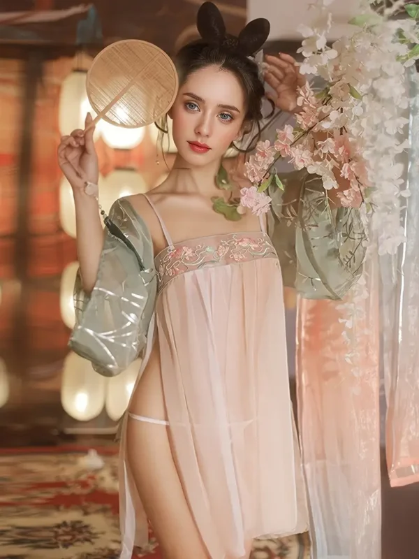 1pc Elegant Transparent Chiffon Hanfu Women's Underwear Set - Sexy Belly Pocket Dress with Matching Thong, Traditional Ethnic Style, Polyester, Hand Washable - Image 4