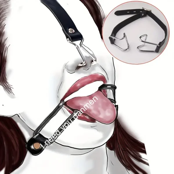 Stainless Steel Spider Ring Gag BDSM Bondage, Nose and Mouth Hook Diffuser, Leather Headband, Couple Restraint Sex Toy