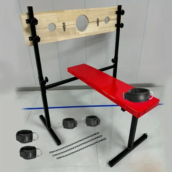 Adjustable BDSM saddle stool, iron and wood structure, equipped with hand and foot restraints, neck shackle, latex-free, suitable for adult role-playing and SM scenes, couple game furniture - Image 5
