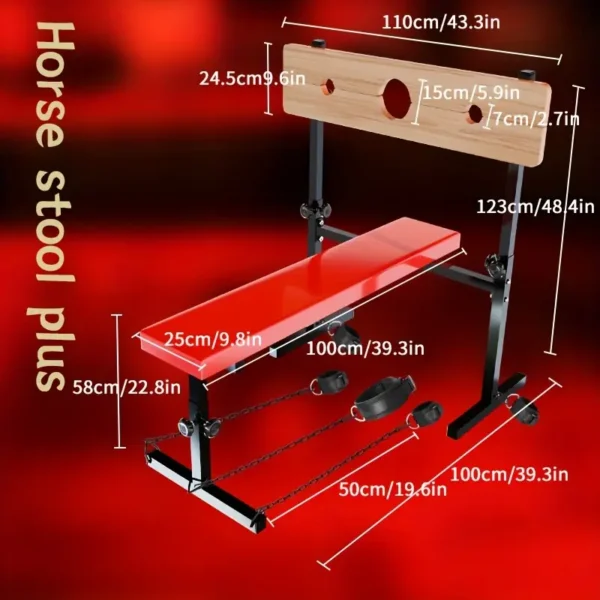 Adjustable BDSM saddle stool, iron and wood structure, equipped with hand and foot restraints, neck shackle, latex-free, suitable for adult role-playing and SM scenes, couple game furniture - Image 6