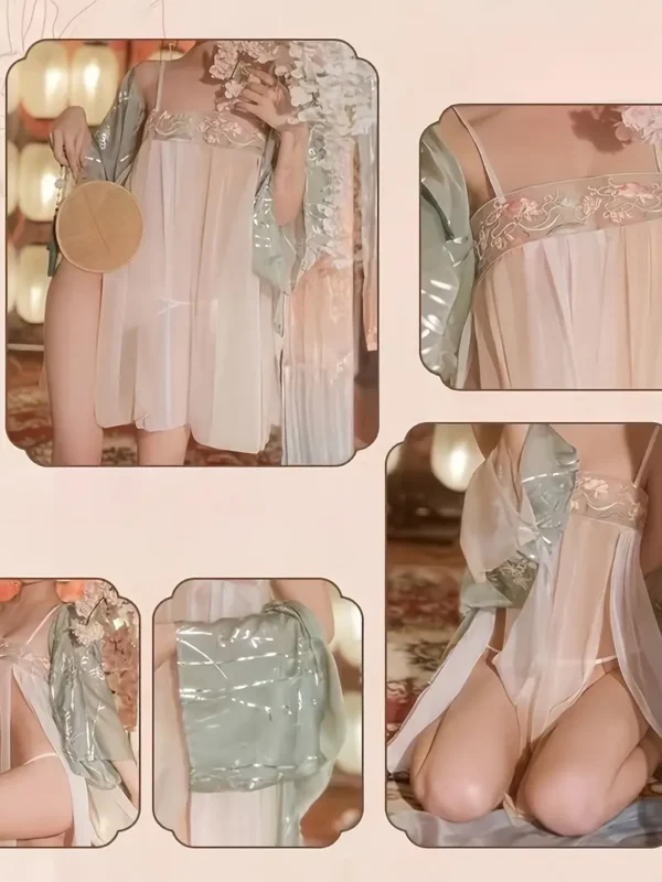 1pc Elegant Transparent Chiffon Hanfu Women's Underwear Set - Sexy Belly Pocket Dress with Matching Thong, Traditional Ethnic Style, Polyester, Hand Washable - Image 5