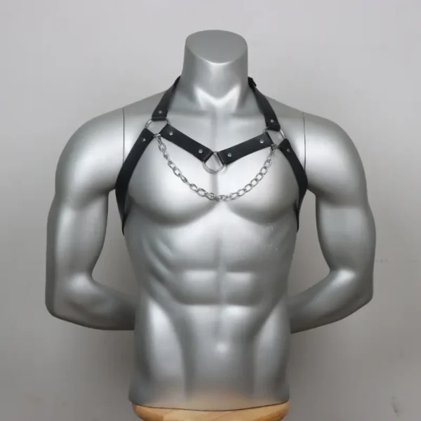 Men's PU Leather Suspenders with Chain Detail - Sexy Shoulder Bondage Chest Lingerie, Erotic Gay Costume Accessories for Halloween and Parties, Halloween Underwear