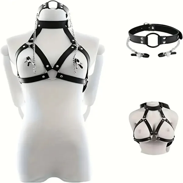 European and American hot selling adult sex toys artificial leather mouth plug chest clip bondage underwear SM alternative bondage training toys - Image 7